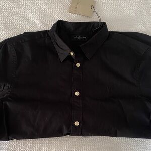 All Saints Men's Charcoal Button Down Shirt